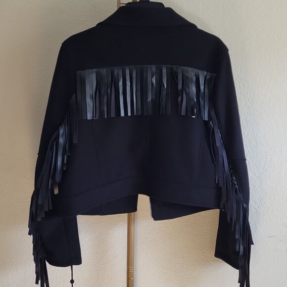 DKNY Black Fringe‎ Moto Jacket SZ S NWT - Picture 5 of 8